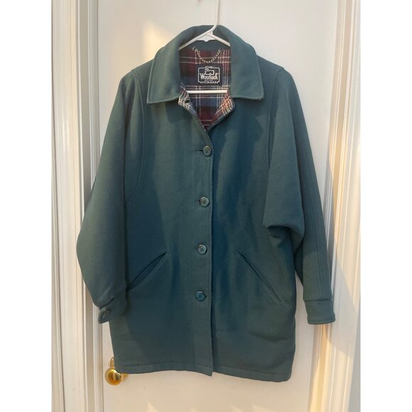 Woolrich Womens Teal Button-Up Coat W/ Plaid Lining & Pockets - Picture 2 of 10